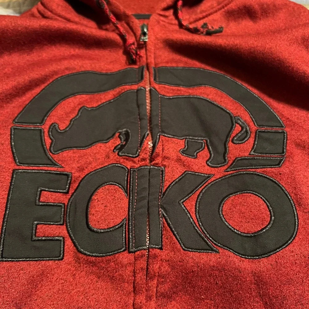 Ecko Unlimited Mens Full Zip Hoodie Red Black Logo Spellout Pullover L - Picture 3 of 8